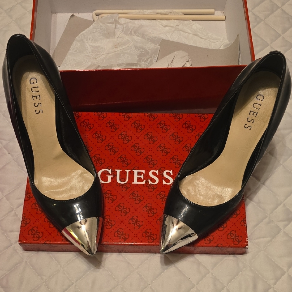Guess Silver and Black Stiletto Heels